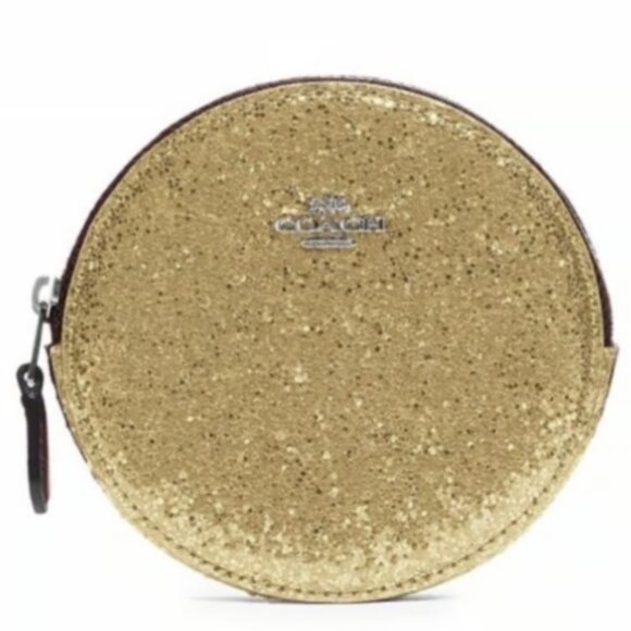 NIB - COACH Wizard of Oz Gold Glitter Round Zip Coin Purse - Picture 1 of 11